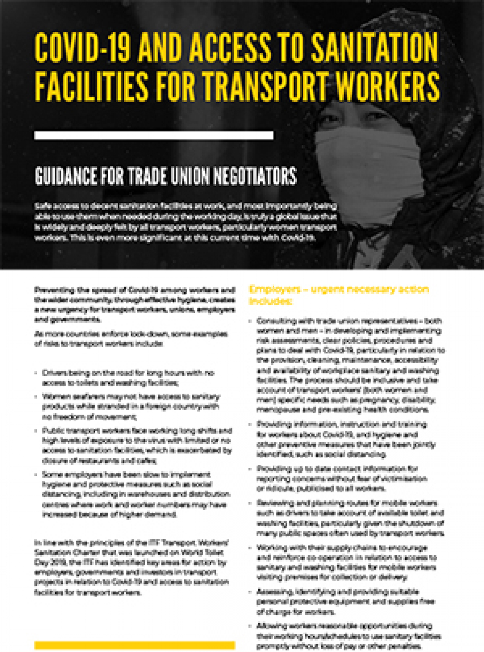 Covid19 and access to sanitation facilities for transport workers